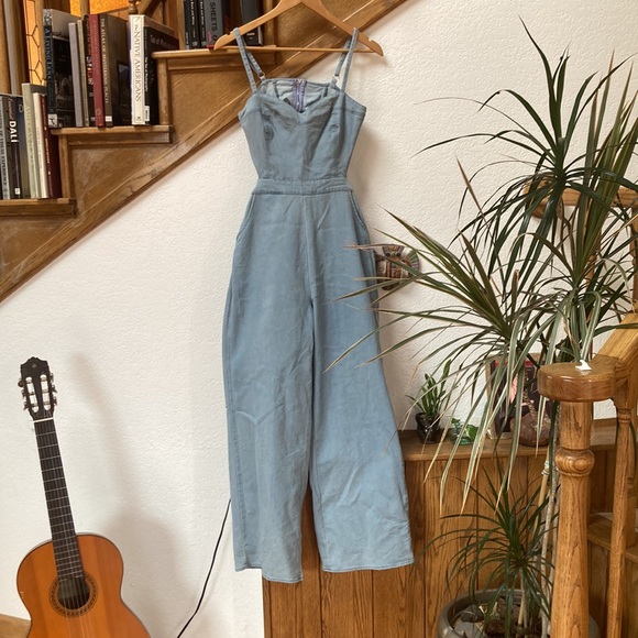 Denim jumpsuit 1970 style wide leg